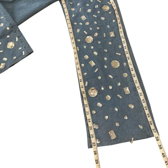 Lizette Collection Bejeweled Statement Jeans - Y2k Style Sparkle Denim Pants SM - Picture 7 of 8